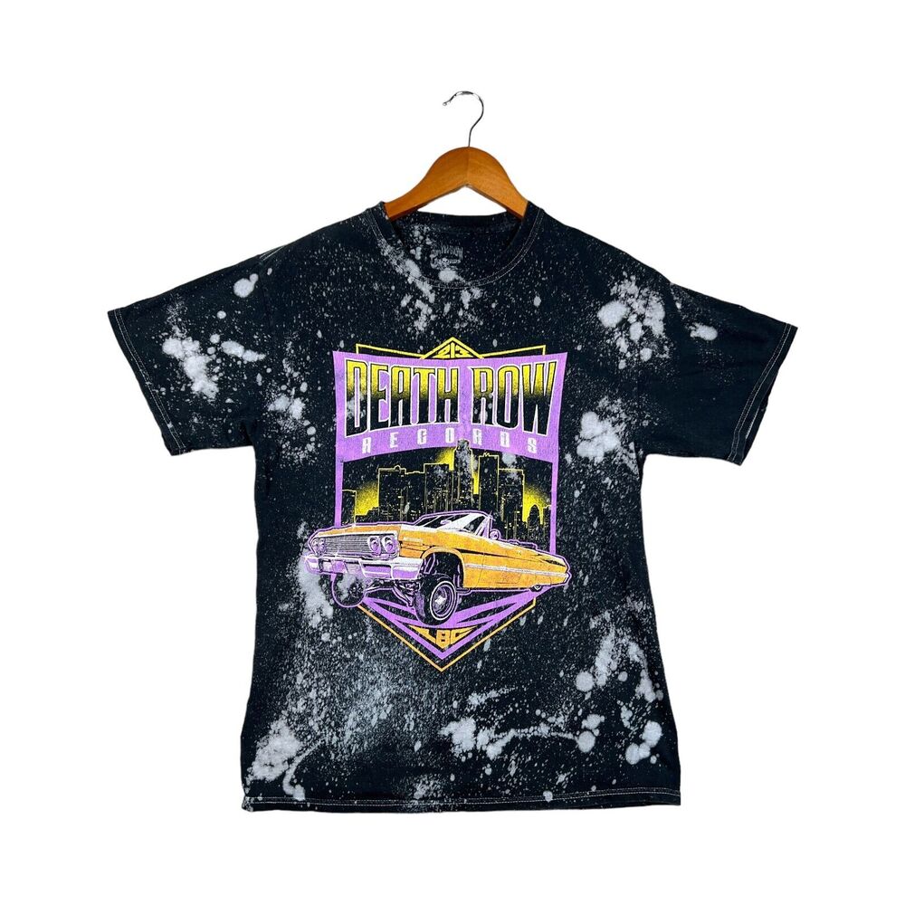 Death Row Records Bleached Tie Dye Black Hip Hop Rap Snoop T-Shirt Low Rider S
